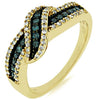 .40CT WHITE & BLUE DIAMOND 14KT YELLOW GOLD MULTI ROW CRISS CROSS LEAF FUN RING