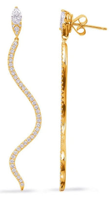 ESTATE .93CT DIAMOND 14K YELLOW GOLD ROUND & MARQUISE FUN SNAKE HANGING EARRINGS