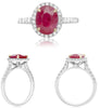2.95CT DIAMOND & AAA RUBY 18K 2 TONE GOLD 3D OVAL & ROUND CLASSIC ENGAGMENT RING