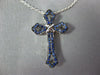 ESTATE SMALL .18CT AAA SAPPHIRE 18KT WHITE GOLD 3D FILIGREE CROSS PENDANT