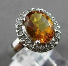ESTATE LARGE 2.48CT DIAMOND & AAA EXTRA FACET CITRINE 14KT WHITE GOLD HALO RING