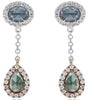 .92CT WHITE BLUE & GREEN ROSE CUT DIAMOND 18K WHITE & ROSE GOLD HANGING EARRINGS