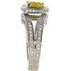 LARGE 2.31CT WHITE & FANCY YELLOW DIAMOND 18KT 2 TONE GOLD HALO ENGAGEMENT RING