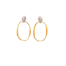 ESTATE .14CT DIAMOND 18K YELLOW GOLD OPEN OVAL DOUBLE SWIRL FUN HANGING EARRINGS