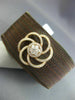 ESTATE LARGE .85CT DIAMOND 18KT GOLD & STAINLESS STEEL 3D FLOWER BANGLE BRACELET