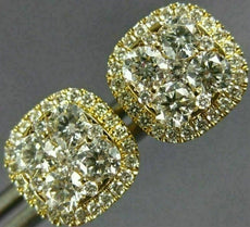 ESTATE LARGE 1.18CT DIAMOND 18K YELLOW GOLD 3D CLUSTER SQUARE HALO STUD EARRINGS
