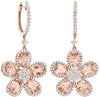 4.74CT DIAMOND & AAA MORGANITE 14KT ROSE GOLD OVAL & ROUND FUN HANGING EARRINGS