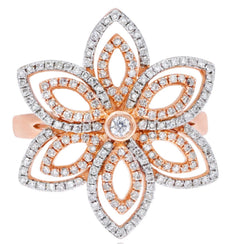 LARGE .73CT DIAMOND 14KT WHITE & ROSE GOLD MULTI LEAF INFINITY FLOWER LOVE RING