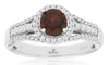 ESTATE 1.13CT DIAMOND & AAA GARNET 14KT WHITE GOLD CLASSIC ROUND HALO FUN RING