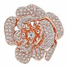 ESTATE LARGE 1.24CT DIAMOND 18KT WHITE & ROSE GOLD MULTI PETAL ROSE FLOWER RING