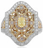 ESTATE LARGE 1.17CT WHITE PINK & FANCY YELLOW DIAMOND 18K TRI COLOR GOLD 3D RING