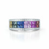 2.55CT DIAMOND & AAA MULTI COLOR SAPPHIRE 14KT WHITE GOLD PRINCESS TWO ROW RING