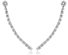.98CT DIAMOND 14KT WHITE GOLD ROUND & BAGUETTE FLOWER BAR LONG HANGING EARRINGS