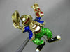 ANTIQUE EXTRA LARGE MULTI COLOR ENAMEL 14KT YELLOW GOLD DANCING CLOWN BROOCH PIN
