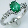 ESTATE 1.44CT DIAMOND & AAA EMERALD 14KT WHITE GOLD 3D OVAL & ROUND FUN RING