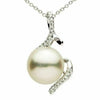 ESTATE .23CT DIAMOND & AAA SOUTH SEA PEARL 18KT WHITE GOLD 3D ZIG ZAG PENDANT