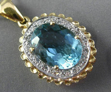 ANTIQUE EXTRA LARGE 8.90CT DIAMOND & AAA BLUE TOPAZ 14KT TWO TONE GOLD PENDANT