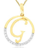 .02CT DIAMOND 14KT 2 TONE GOLD CLASSIC G INITIAL CIRCULAR FUN FLOATING PENDANT