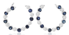 2.42CT DIAMOND & AAA SAPPHIRE 14K WHITE GOLD SHARED PRONG CIRCULAR HOOP EARRINGS