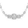 LARGE 12.05CT DIAMOND 18KT WHITE GOLD 3D ROUND & BAGUETTE DOUBLE HALO NECKLACE