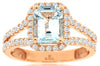 LARGE 2.11CT DIAMOND & AAA AQUAMARINE 14KT ROSE GOLD 3D BAGUETTE ENGAGEMENT RING