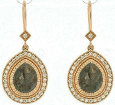 ESTATE LARGE 3.10CT WHITE & CHOCOLATE FANCY DIAMOND 18KT ROSE GOLD 3D EARRINGS