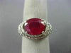 ESTATE LARGE 6.03CT DIAMOND & AAA OVAL RUBY 14KT WHITE GOLD HALO CURVED FUN RING