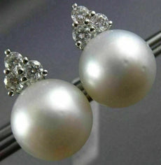 LARGE .60CT DIAMOND & AAA SOUTH SEA PEARL 18K WHITE GOLD 3D FLOWER STUD EARRINGS