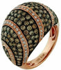 ESTATE LARGE 2.89CT WHITE & CHOCOLATE FANCY DIAMOND 14K ROSE GOLD MULTI ROW RING