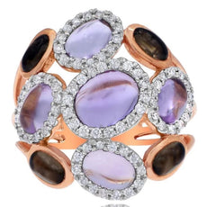 LARGE 4.89CT DIAMOND & AAA SMOKY TOPAZ & AMETHYST 14KT ROSE GOLD DOME SHAPE RING