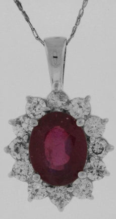 3.30CT DIAMOND & AAA RUBY 14KT WHITE GOLD 3D OVAL & ROUND PRINCESS DIANA PENDANT