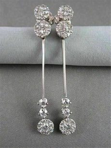 ANTIQUE LONG 1.77CT ROUND DIAMOND 14KT GOLD DROP HANGING EARRINGS ONE OF A KIND
