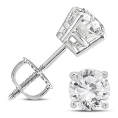 1.5CT DIAMOND 14KT WHITE GOLD 3D CLASSIC ROUND 4 PRONG SCREWBACK STUD EARRINGS