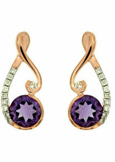 .99CT DIAMOND & AAA AMETHYST 14KT ROSE GOLD ROUND INFINITY HANGING EARRINGS