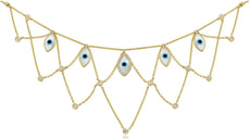 .36CT DIAMOND & AAA MOTHER OF PEARL 14KT YELLOW GOLD MULTI EVIL EYE FUN NECKLACE