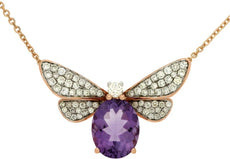 2.74CT DIAMOND & AAA AMETHYST 14K ROSE GOLD OVAL & ROUND BUTTERFLY LOVE NECKLACE