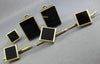 ESTATE LARGE AAA ONYX 14KT YELLOW GOLD 3D RECTANGULAR CUFFLINKS SHIRT STUD SET