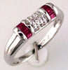 ESTATE .55CT DIAMOND & AAA RUBY 14KT WHITE GOLD 3D ROUND & BAGUETTE FUN RING
