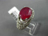 ESTATE LARGE 6.03CT DIAMOND & AAA OVAL RUBY 14KT WHITE GOLD HALO CURVED FUN RING