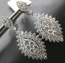 LARGE 3.23CT DIAMOND 18KT WHITE GOLD 3D ROUND CLUSTER TEAR DROP HANGING EARRINGS