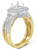 LARGE 1.30CT DIAMOND 14KT 2 TONE GOLD 3D 4 PRONG DOUBLE HALO SEMI MOUNT RING SET
