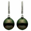 ESTATE .11CT DIAMOND & AAA TAHITIAN PEARL 14K WHITE GOLD 3D FUN HANGING EARRINGS