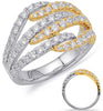 ESTATE 1.11CT DIAMOND 14K WHITE & YELLOW GOLD 3D MULTI LEAF CRISS CROSS FUN RING