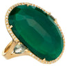 ESTATE LARGE .20CT DIAMOND & AAA GREEN AGATE 14KT YELLOW GOLD OVAL HALO FUN RING
