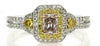 .83CT WHITE PINK & FANCY YELLOW DIAMOND 18KT TRI COLOR GOLD HALO ENGAGEMENT RING