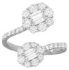 1.52CT DIAMOND 18K WHITE GOLD 3D ROUND & BAGUETTE DOUBLE FLOWER CRISS CROSS RING