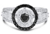 1.59CT WHITE & BLACK DIAMOND 14KT WHITE GOLD FLOWER ENGAGEMENT FRIENDSHIP RING