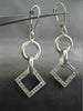 ESTATE .46CT DIAMOND 14K WHITE GOLD MATTE & SHINY CIRCLE SQUARE HANGING EARRINGS