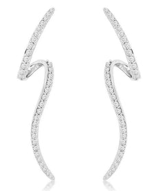 ESTATE .58CT DIAMOND 14KT WHITE GOLD DOUBLE WAVE BAR HANGING EARRINGS