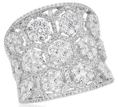 LARGE 2.80CT DIAMOND 18KT WHITE GOLD 3D MULTI FLOWER HEXAGON ANNIVERSARY RING